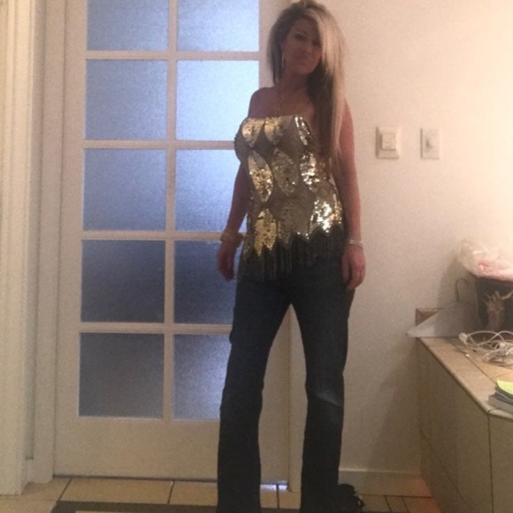 Sequin hand-sewn on silk top - Picture 4 of 15